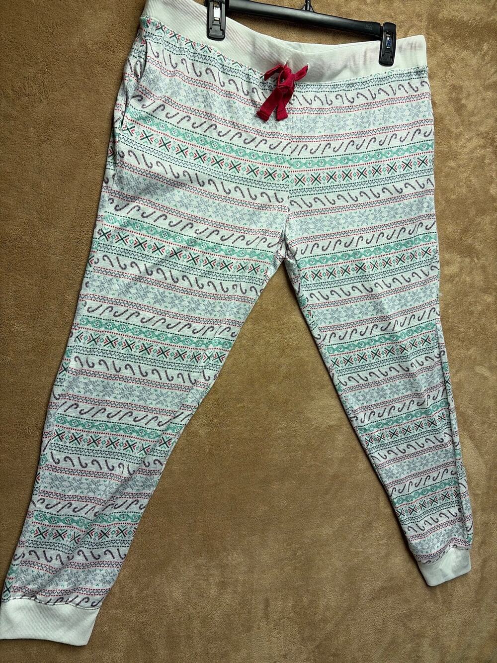 Emerson Road Jaclyn Fair Isle Pajama Pants Joggers XL White Red Holiday Cozy